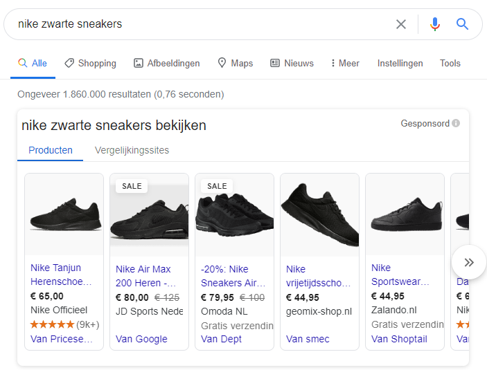nike zwarte sneakers shopping