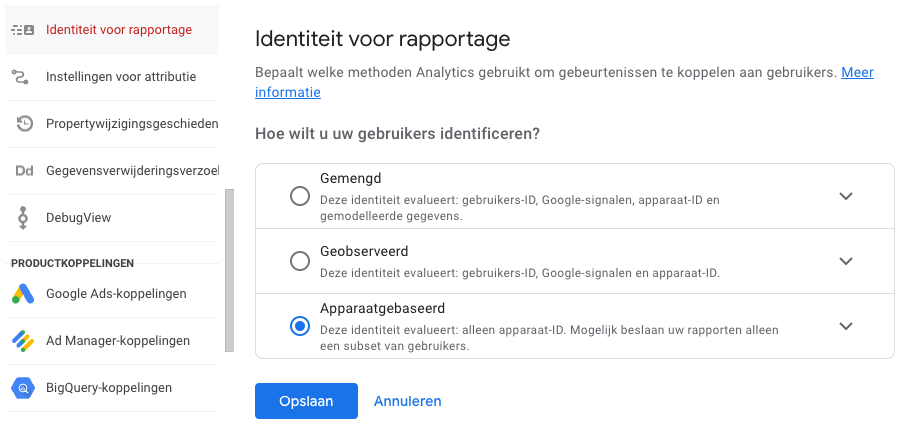 Identiteit voor rapportage